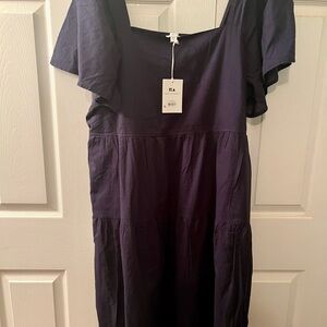 Free Assembly Navy Flutter Sleeve Smocked Midi Dress